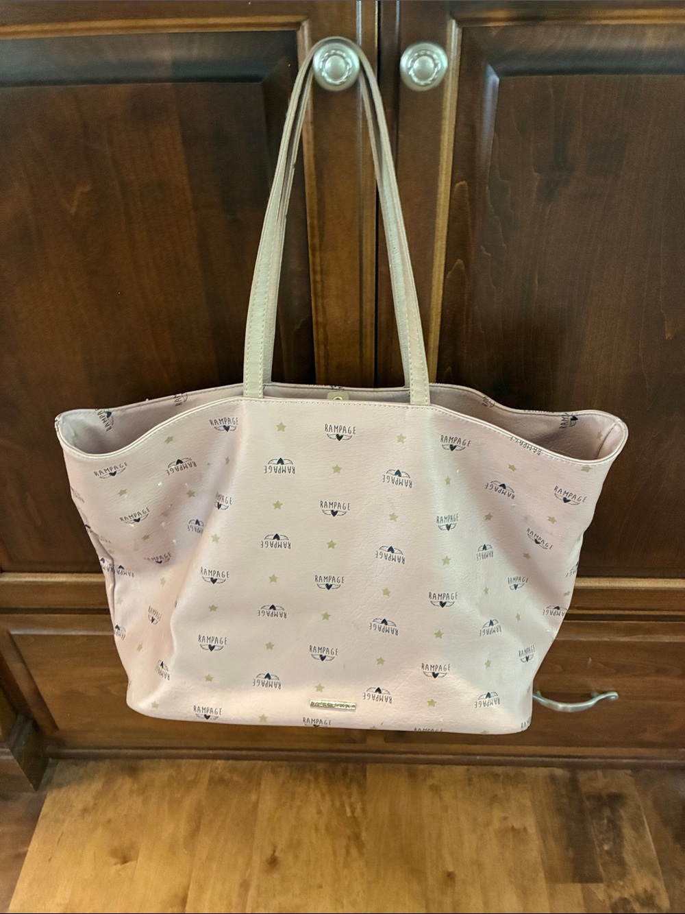Rampage Pink Logo-Print Tote with Gold Accents